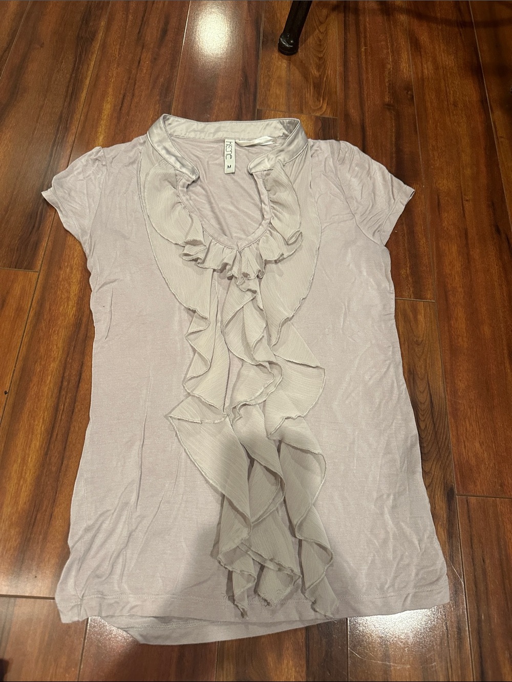 Kensie Soft Lavender Ruffle-Front Short Sleeve Blouse